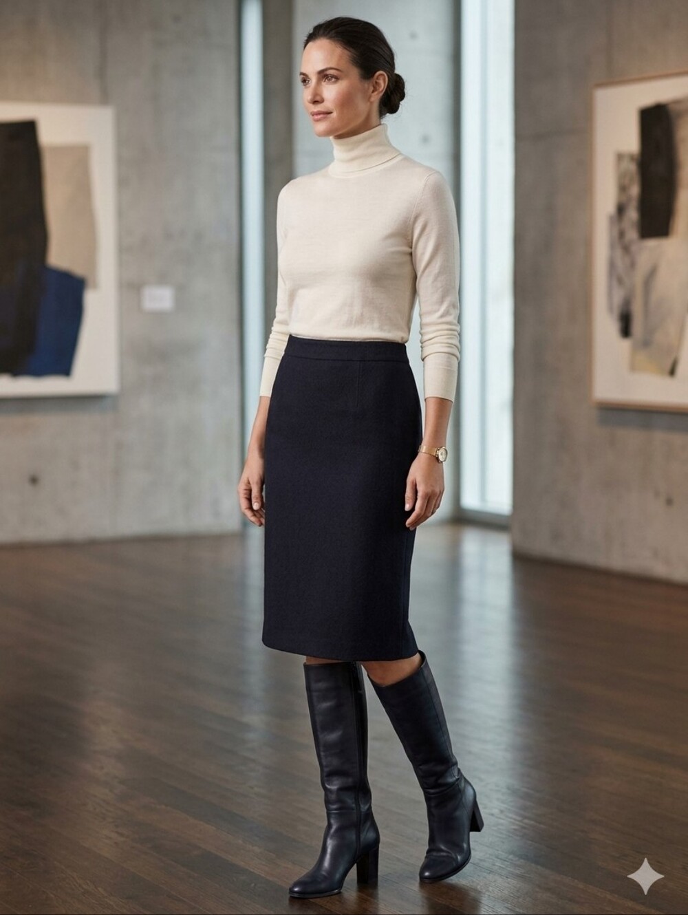 Vintage Donna Karan Essentials Navy Wool Skirt Bergdorf Goodman Made in Italy.